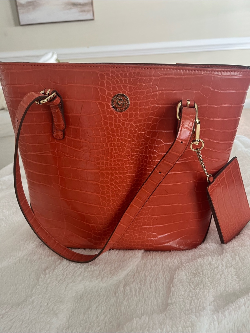 Anne Klein Orange Croc-Embossed Tote with Gold-Tone Hardware